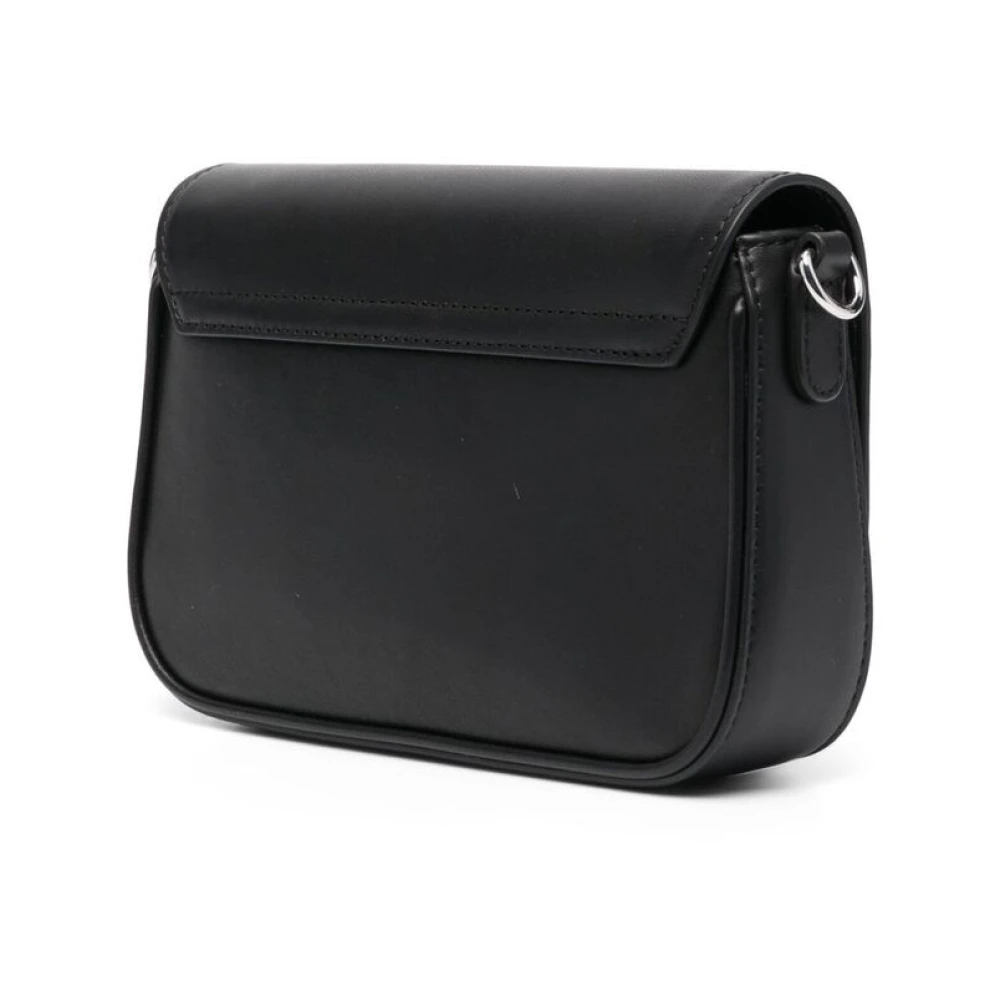 Emporio Armani Zwarte Leren Schoudertas met Logo Black Dames