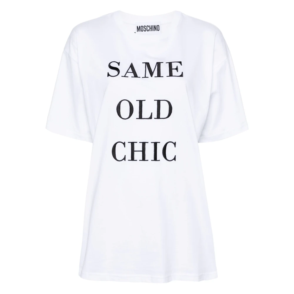 Moschino Stijlvol Geborduurde Crewneck T-shirts en Polos White Dames