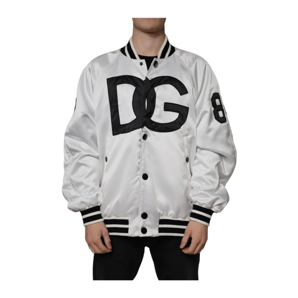 Dolce & Gabbana Men's White Satin Bomber Jacket
