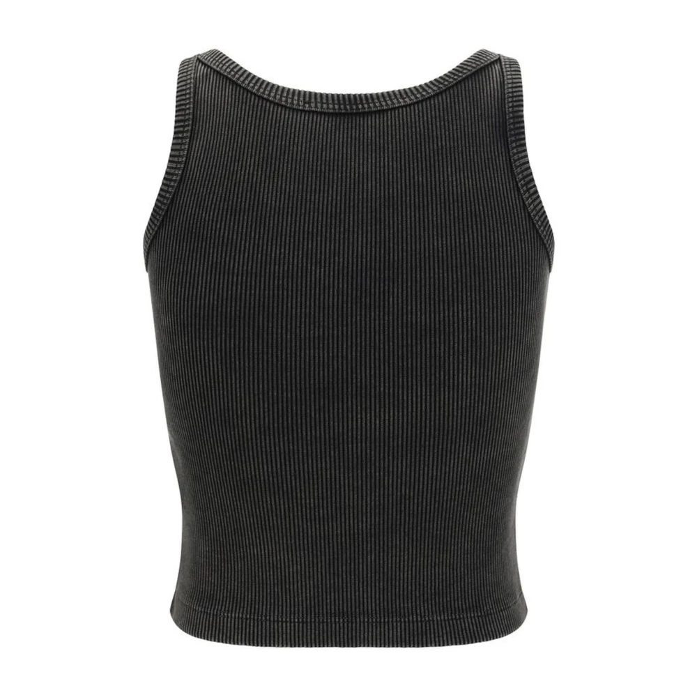 Alessandra Rich Monogram Patch Geribbeld Mouwloos Katoenen Top Gray Dames