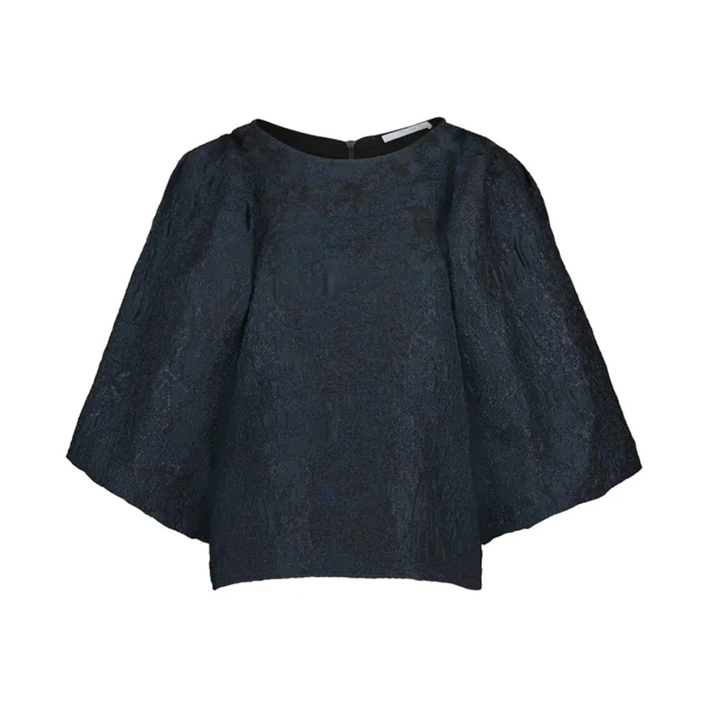 By-Bar Jacquard Blouse Lange Mouw Blue Dames