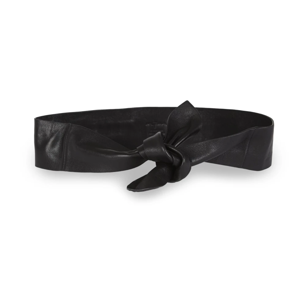Cortana Zwarte leren brede riem met bladvormige afwerking Black Dames