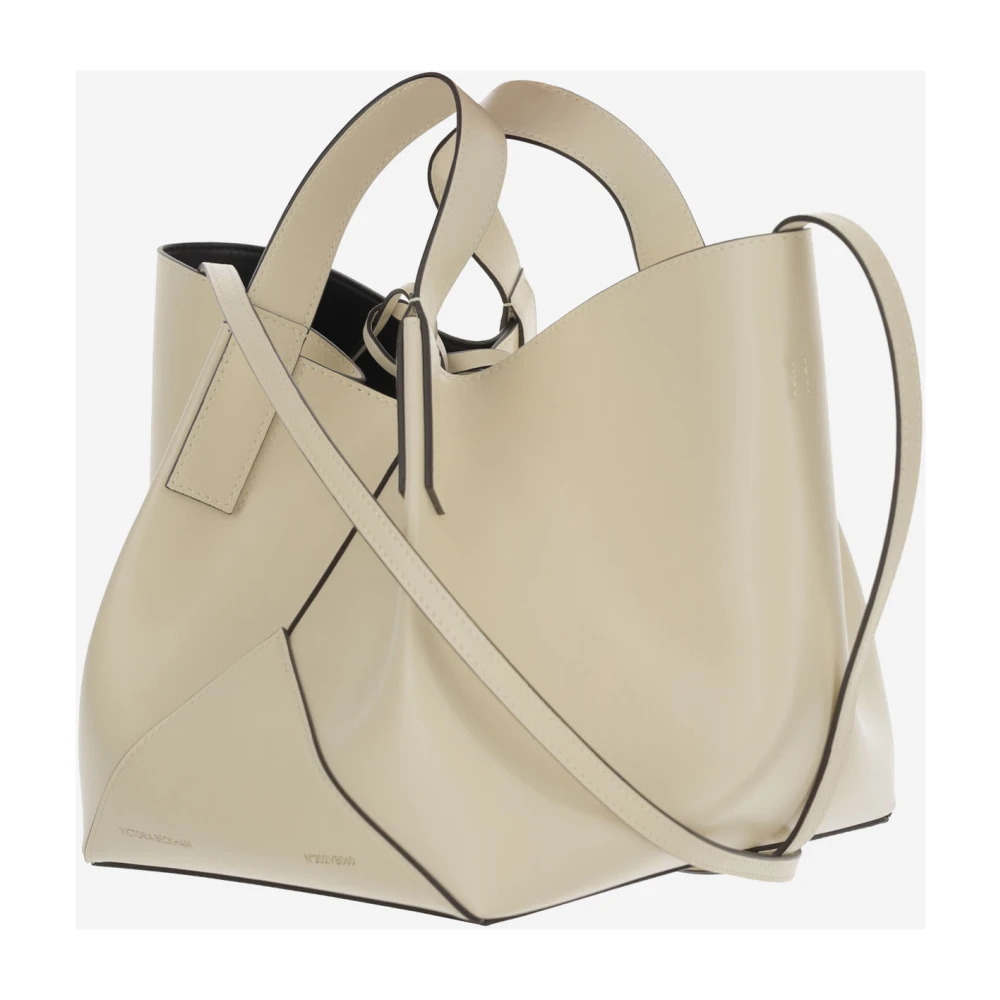 Victoria Beckham Leren schoudertas met logo reliëf Beige Dames