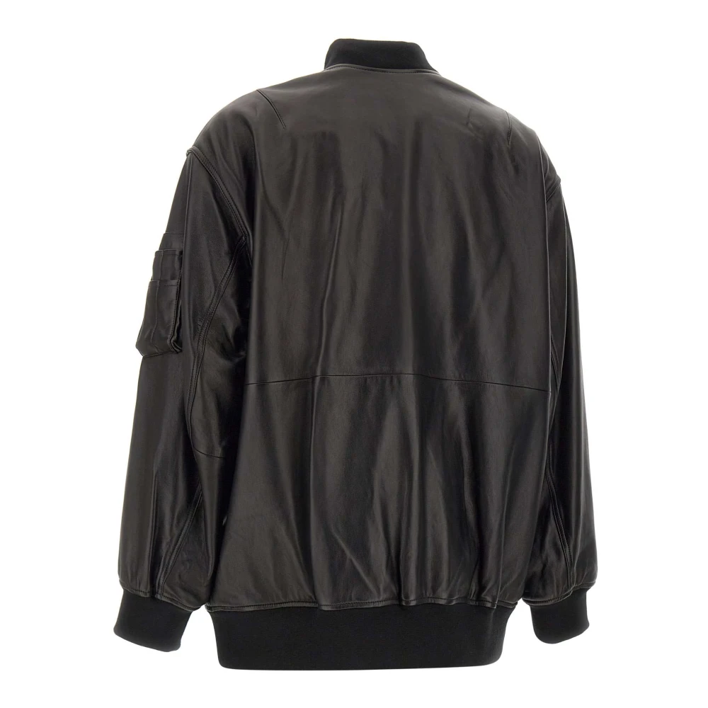 Theory Zwarte leren jas met geribbelde gebreide kraag Black Dames