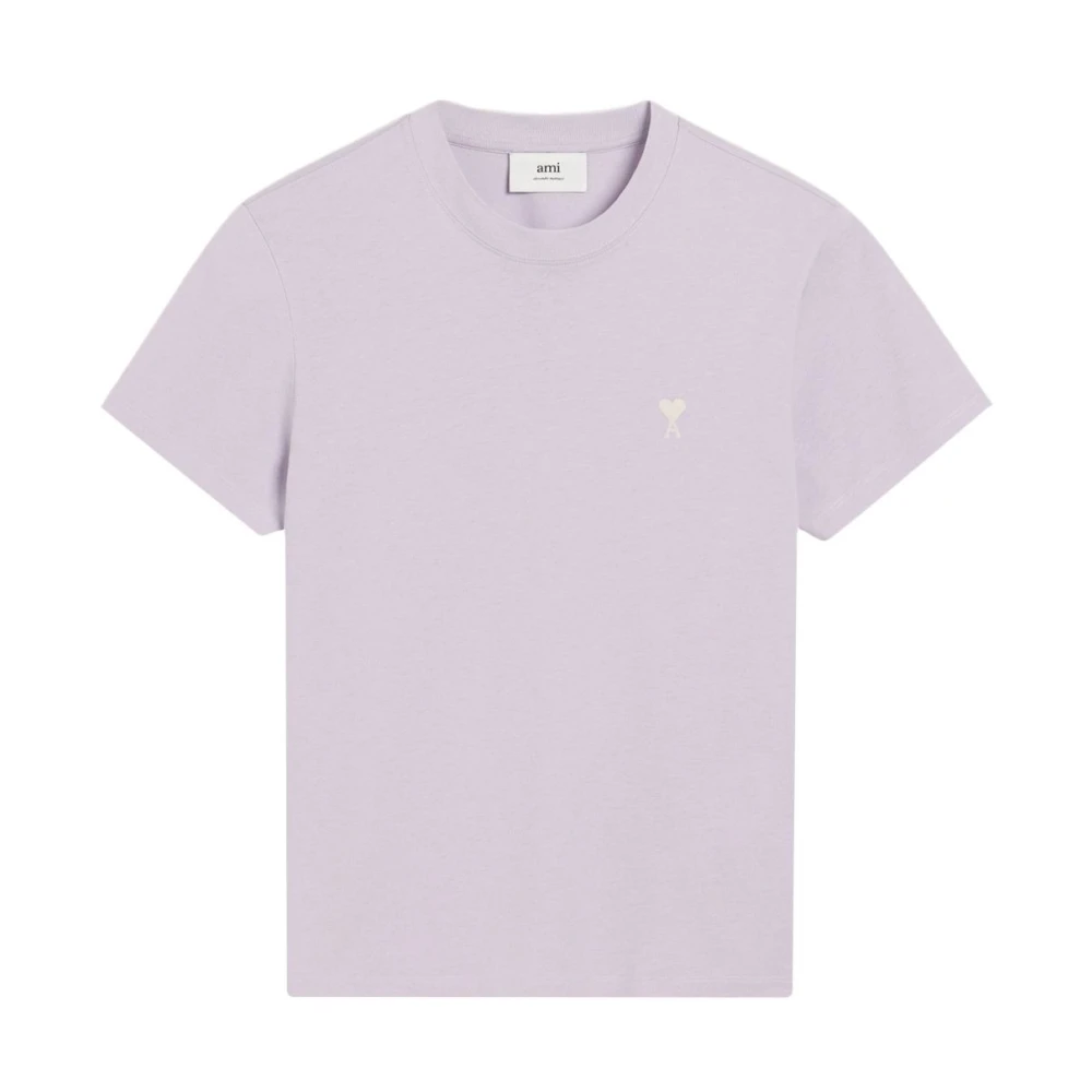 Ami Paris Men's Pink T-Shirts, Xl, Short Sleeve Crewneck T-Shirt Lilac