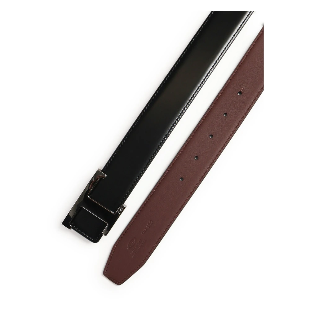TOD'S Zwarte leren riem met T-gesp Black Heren
