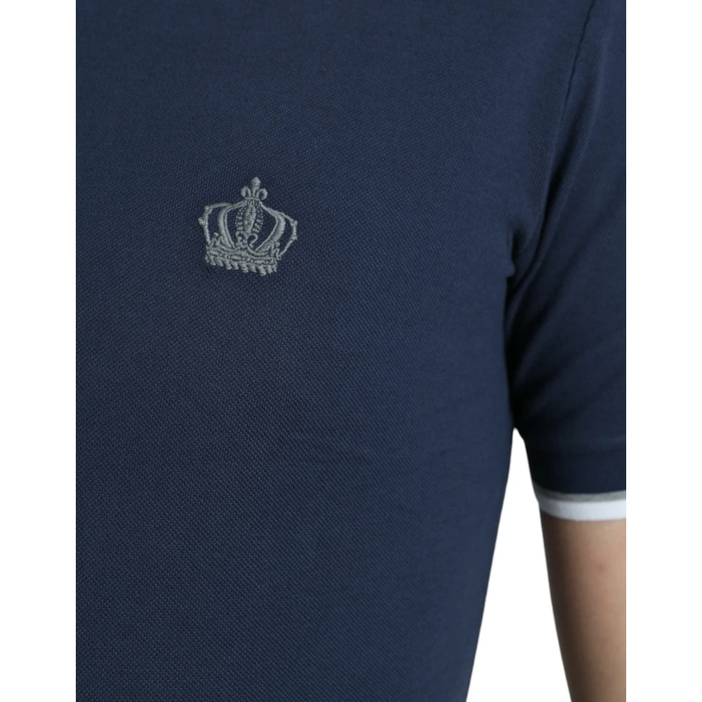 Dolce & Gabbana Elegant poloshirt met kroonborduursel Blue Heren