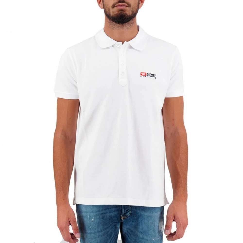 Diesel Katoen Wit Polo Shirt Logo Contrast White Heren