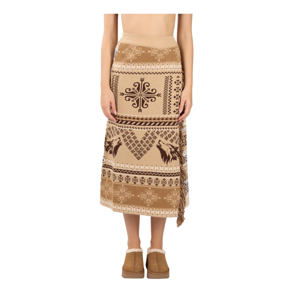 Akep Merino Wol Jacquard Midi Rok Beige Dames