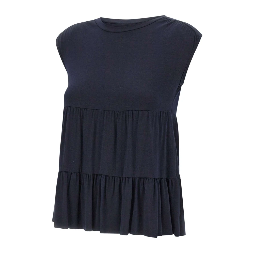 Kaos Blauwe Gerimpelde Mouwloze Dames Top Blue Dames