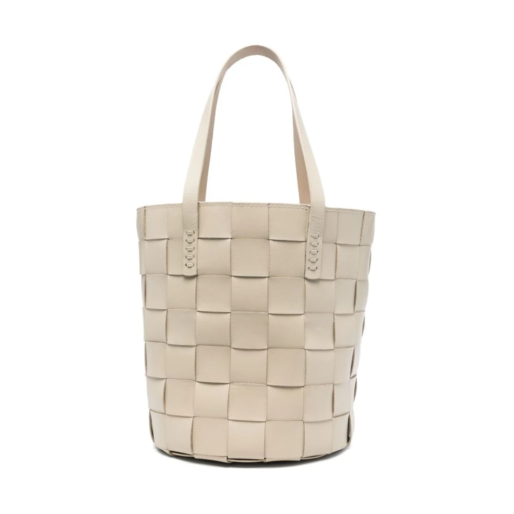 Beige Skinn Bucket Bag Snøring Stil