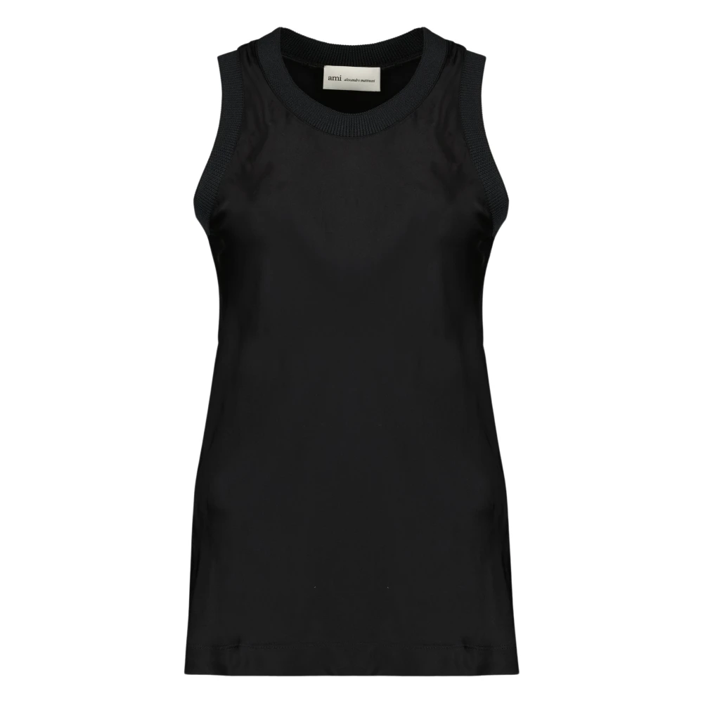 Ami Paris Women's Black Satin-Effect Tank Top - Sleeveless Tops - 2XS - Tops