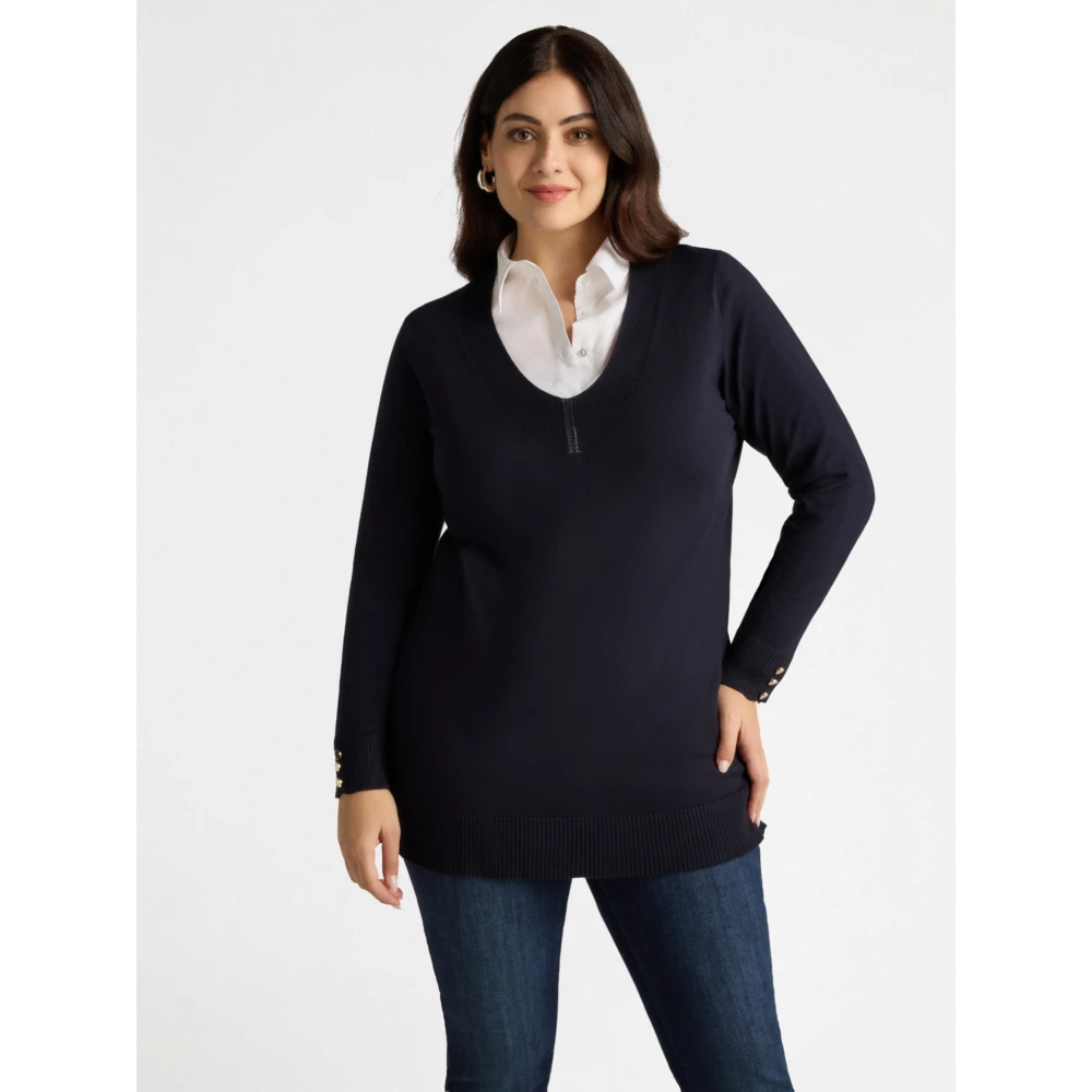 Fiorella Rubino Lange Pullover met Lenzing™ Ecovero™ Viscose Blue Dames