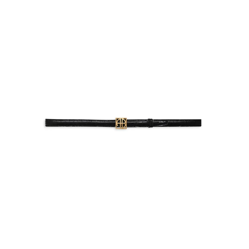 Anine Bing Monogram Riem met Vierkante Gesp Zwart Black Dames