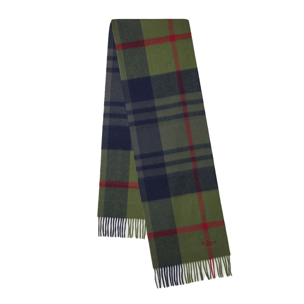 Mulberry Check Merino Wool Scarf Fern-Dark Green Multicolor Heren