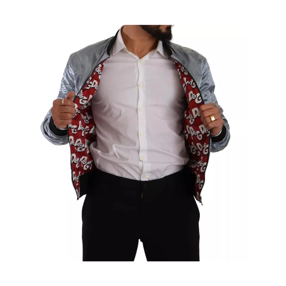 Dolce & Gabbana Blauwe Bomberjack met Logodetails Blue Heren