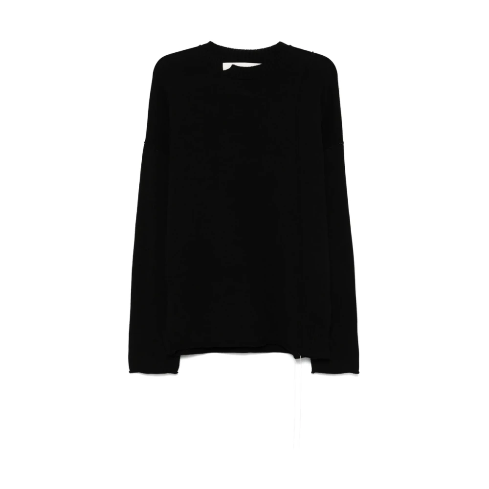 Isabel Benenato Zwarte Gescheurde Drop Shoulder Trui Black Heren