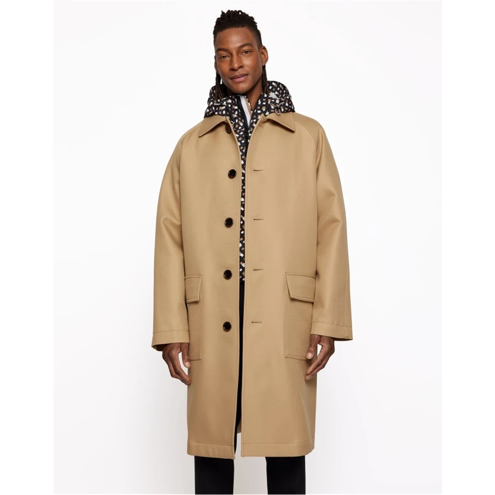 Hugo Boss Beige Katoenen Patch Coat Knoopsluiting Beige Heren