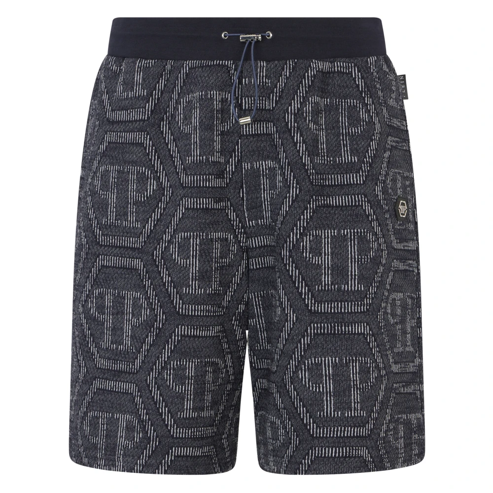 Philipp Plein Mannelijk Blauw Korte Broeken Heren, L, Katoen, Jacquard Shorts Monogram