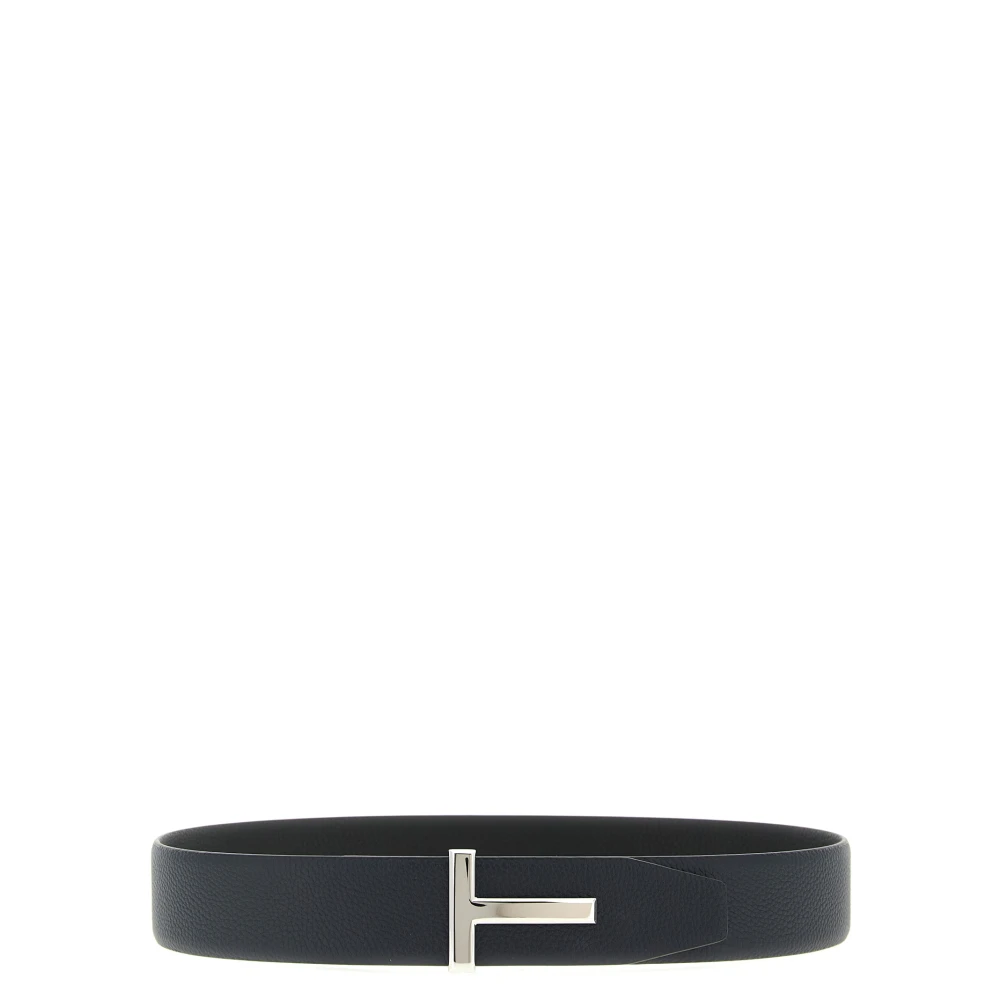 Tom Ford Grain Leather T Icon Belt - Male - Belts - Black - 110 Cm - Accessories