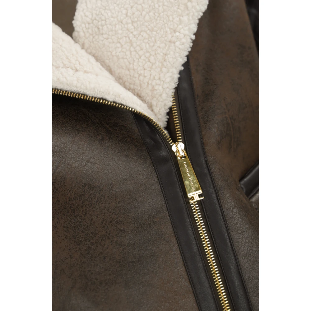 Elisabetta Franchi Bruin Leren Aviator Jas Brown Dames