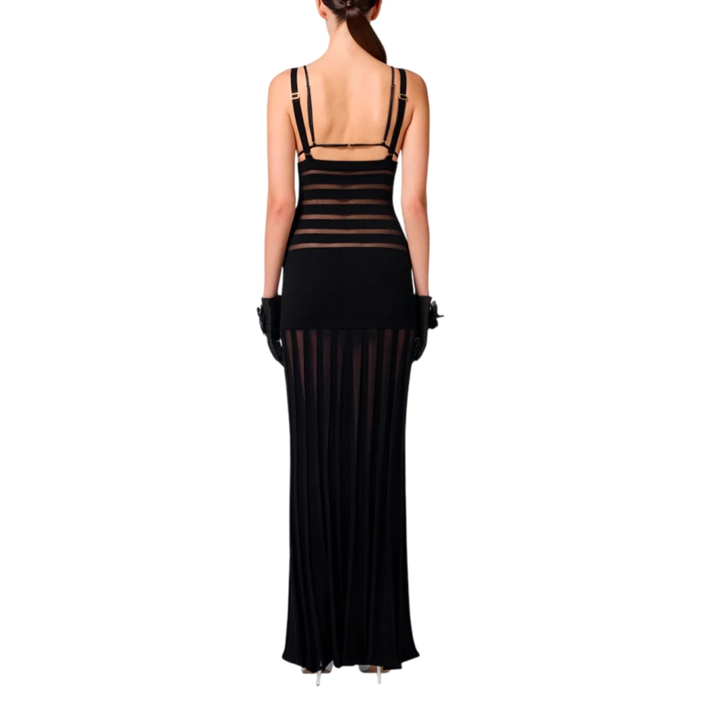 Elisabetta Franchi Rode loper jurk met spaghettibandjes Black Dames