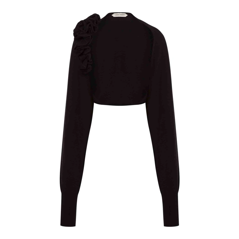 Alberta Ferretti Women's Black Round-Neck Knitwear, M, Wool Silk Cashmere Cardigan