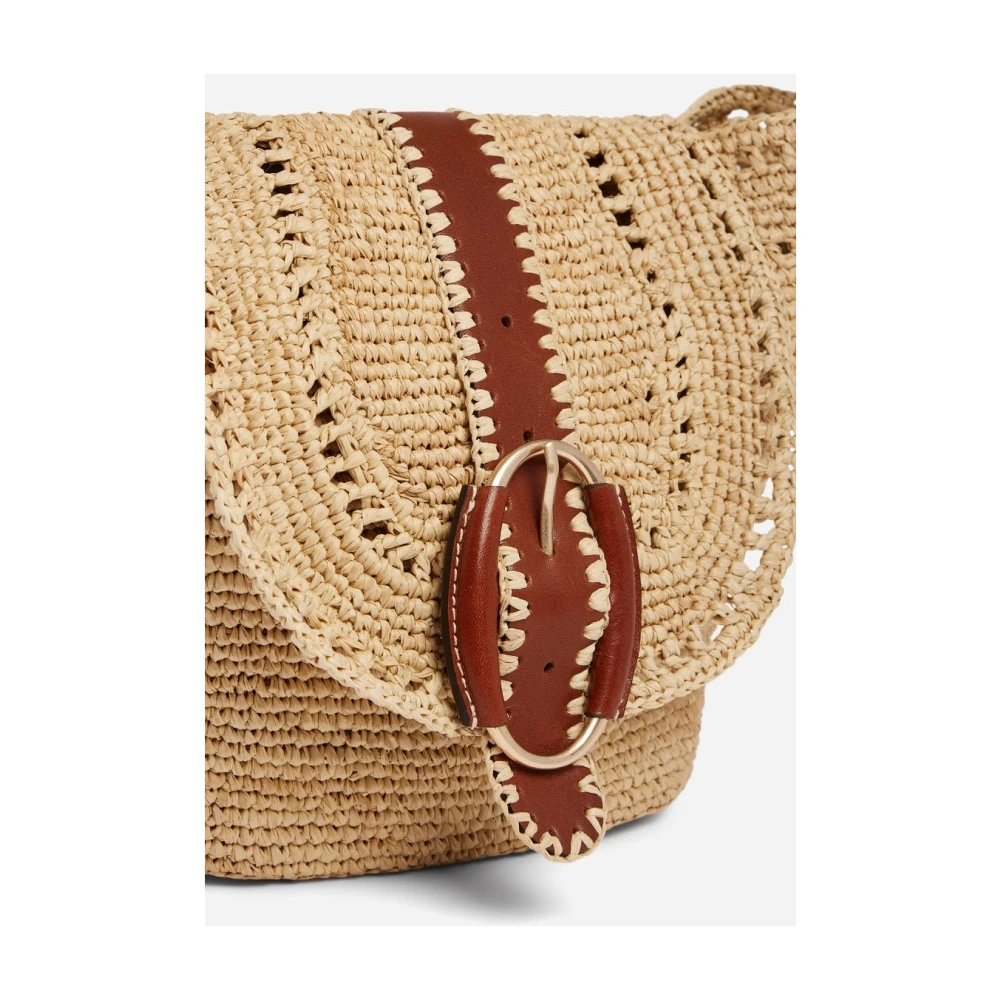 Vanessa Bruno Kleine leren en raffia mandentas met gouden Iris-gesp Beige Dames