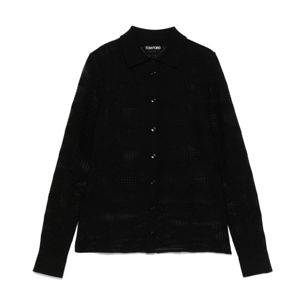 Tom Ford Women's Black Button-Up Classic Collar Cardigan - Cardigans - S - Knitwear