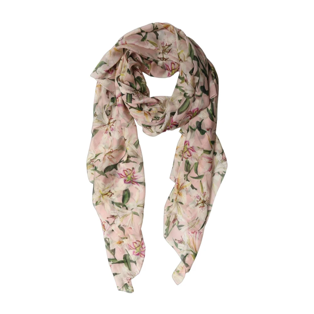 Dolce & Gabbana Pink Silk Floral Chiffon Long Stole Scarf - Image 3