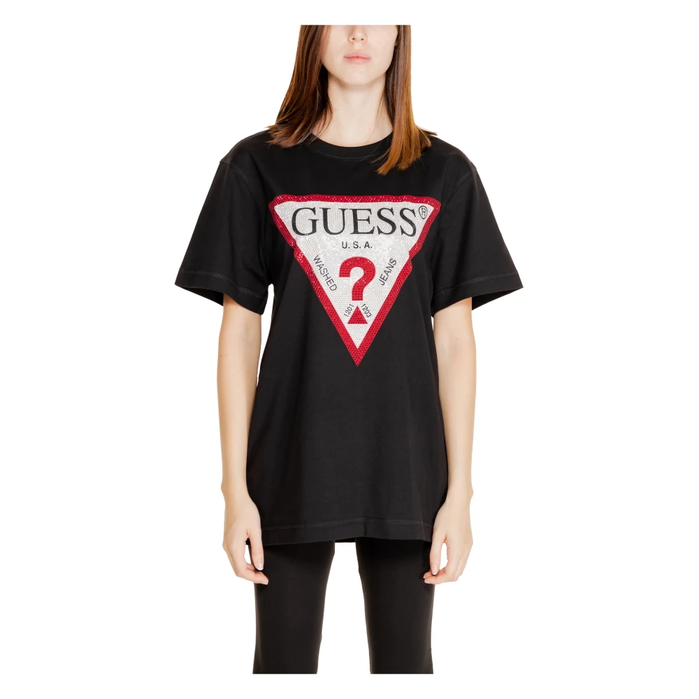 Guess Glanzende Driehoek Katoenen Trui Black Dames