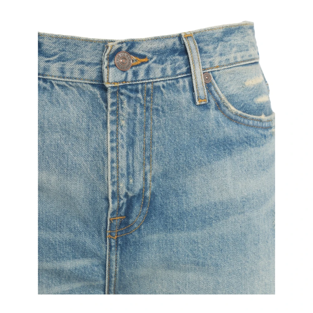 7 For All Mankind Blauwe Denim Fringed Bermuda's Blue Dames