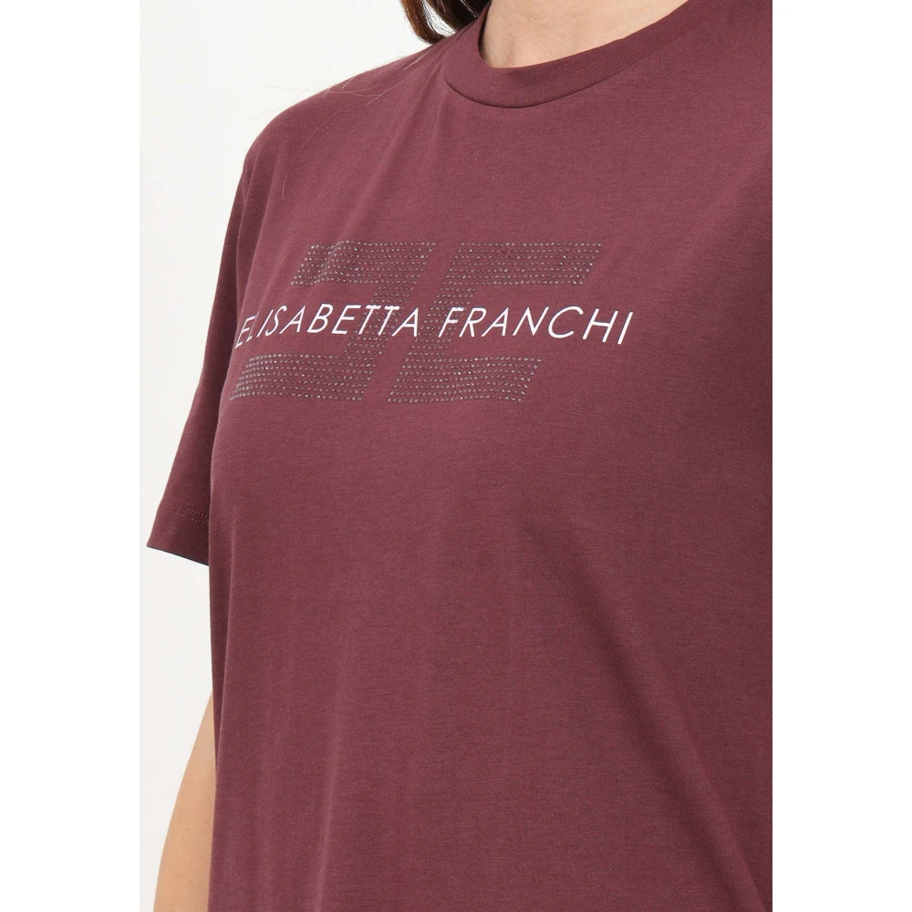 Elisabetta Franchi Burgundy Logo Print Short Sleeve T-shirt Red Dames