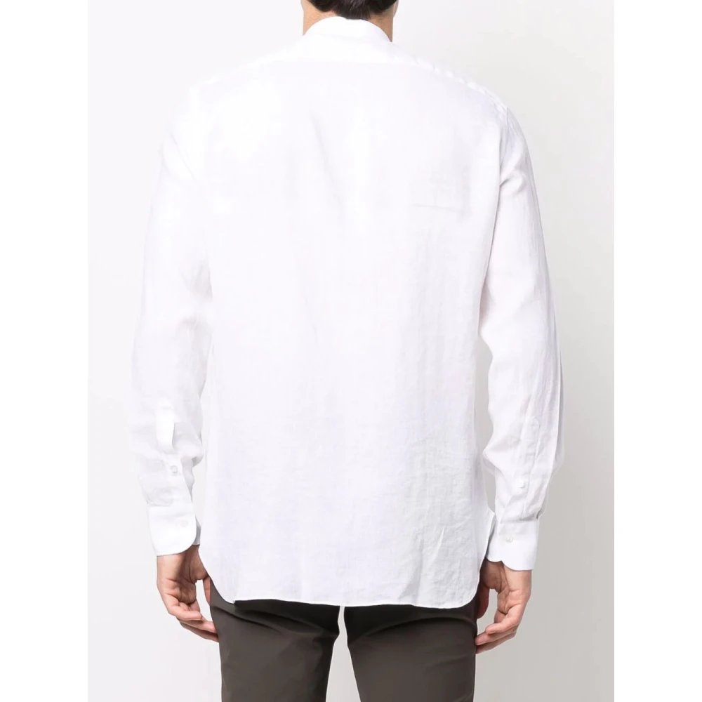 Barba Linnen Mao Kraag Shirt White Heren