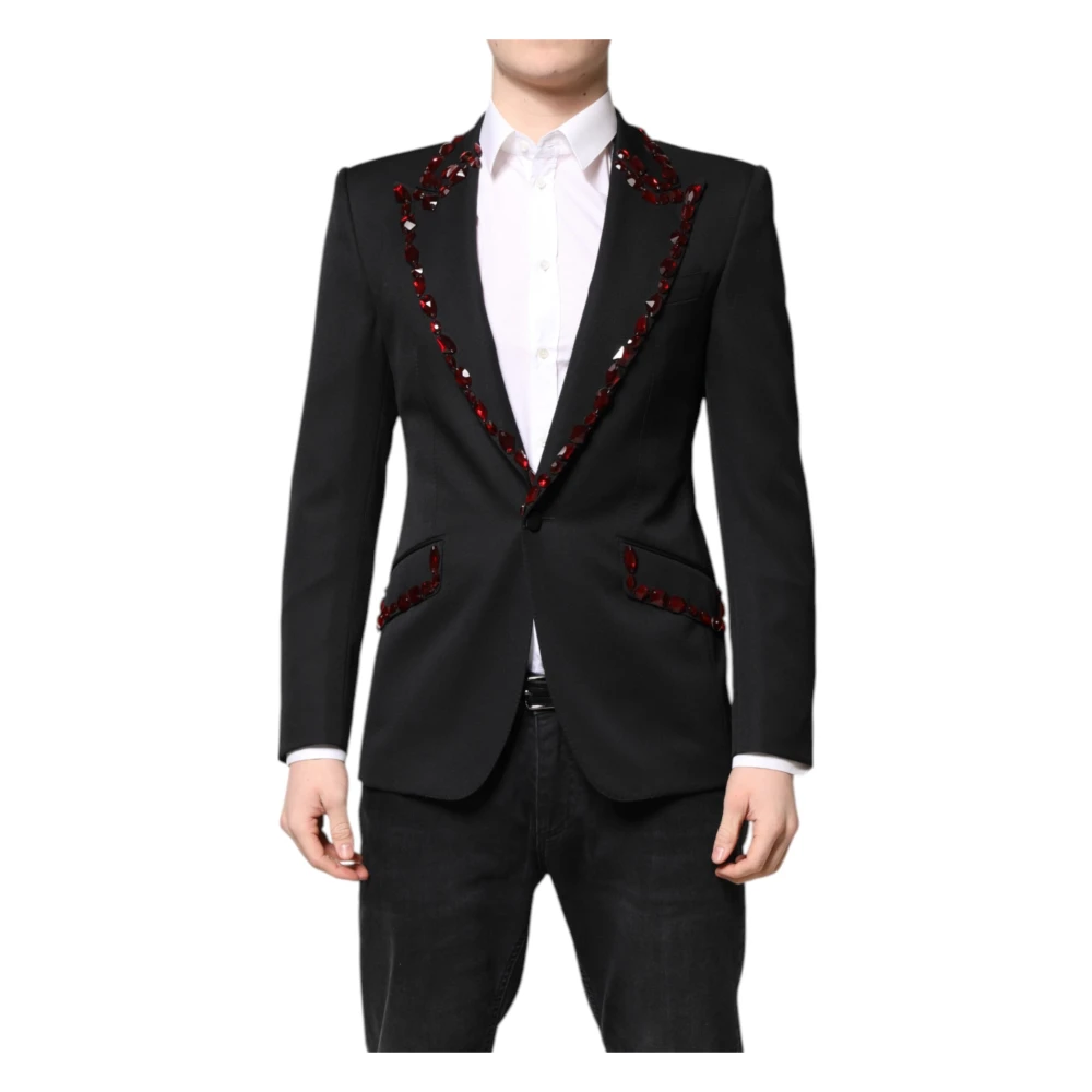 Dolce & Gabbana Mannelijk Zwart Jassen Heren, S, Polyester, E Kristalversierde Jas Blazer