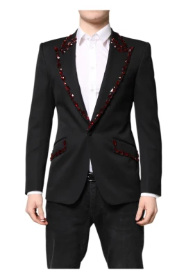 Svart Kristalldekorerad Kappa Blazer