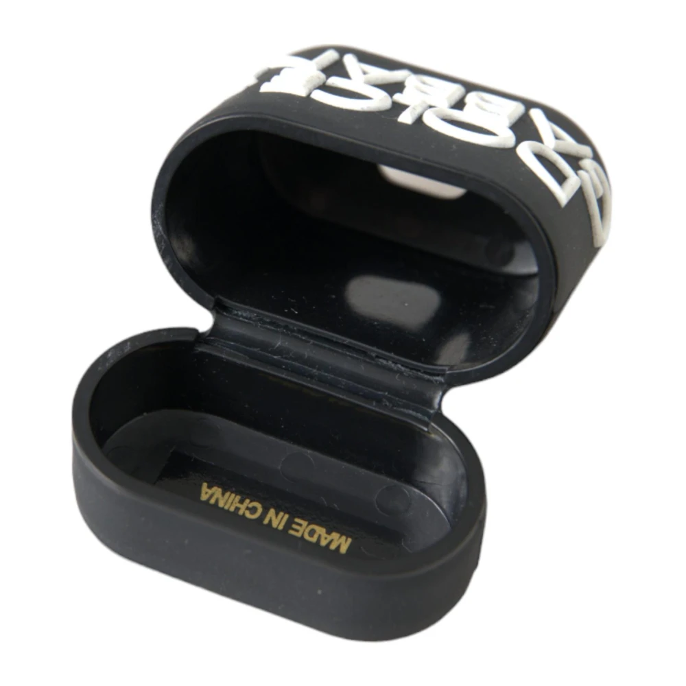 Dolce & Gabbana Geëtst Logo Siliconen Airpods Hoesje Black Dames