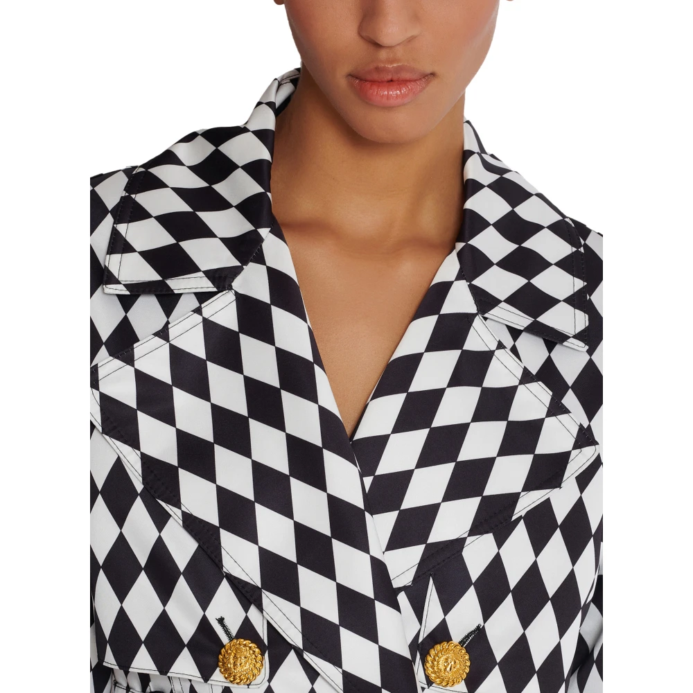 Balmain Trenchcoat met diamantprint en ceintuur Black Dames