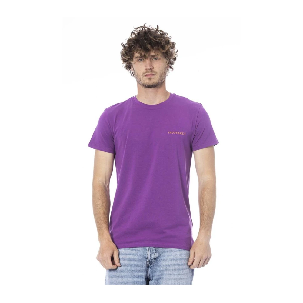 Trussardi Paarse Logo Print Crew Neck T-shirt Purple Heren