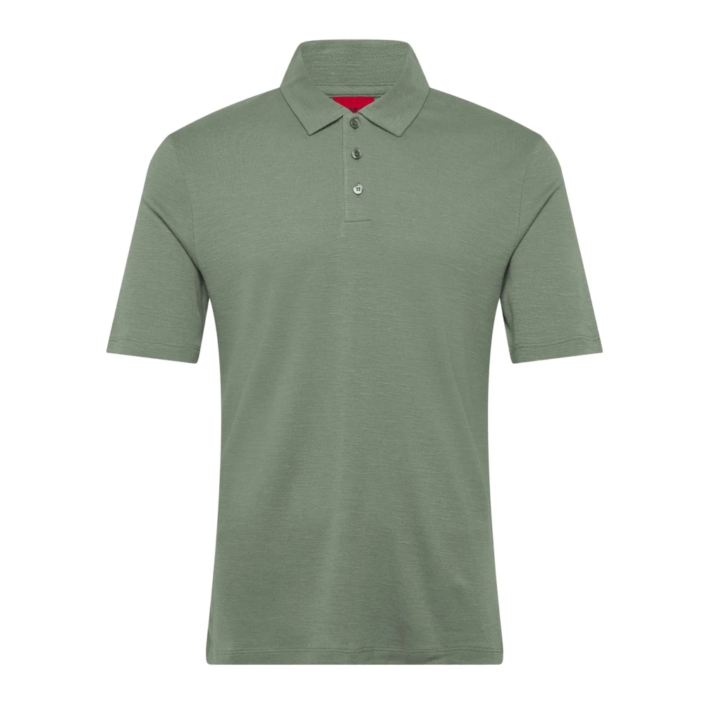 Hugo Men's Green Polo Shirts, S, Linen-Blend Polo Shirt