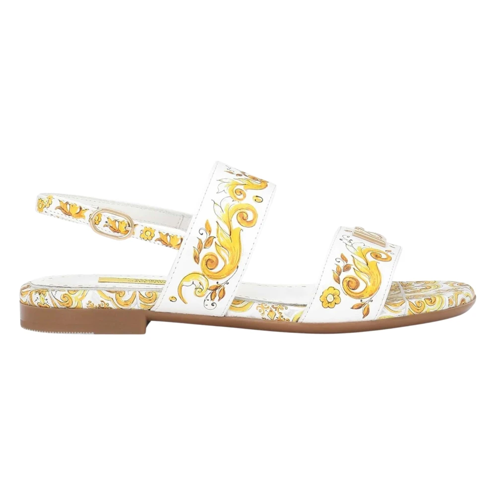 Dolce & Gabbana Girls Yellow Kids Sandals, 35 Eu, Maiolica Leather Sandals