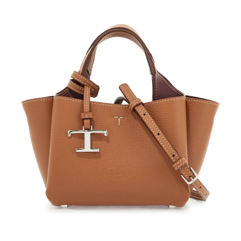 TOD'S Stijlvolle leren handtas met metalen accessoire Brown Dames