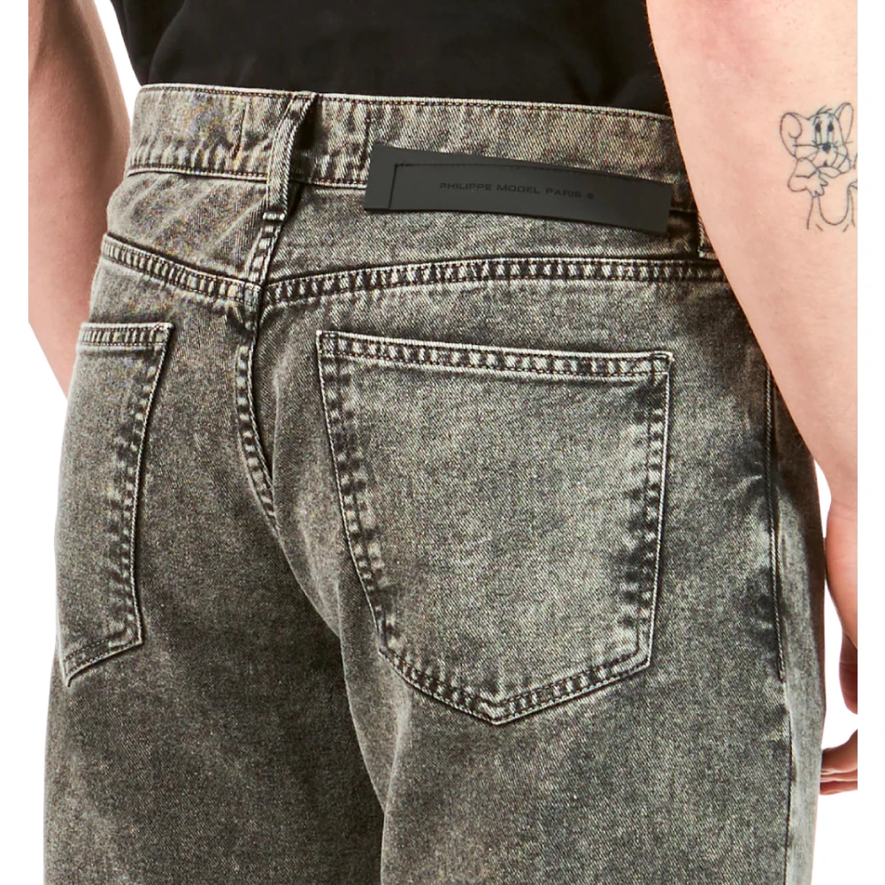 Philippe Model Gewassen Zwart Denim Marmer Effect Jeans Black Heren