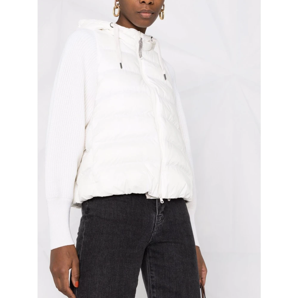 BRUNELLO CUCINELLI Witte Gewatteerde Jas met Trekkoord Capuchon White Dames