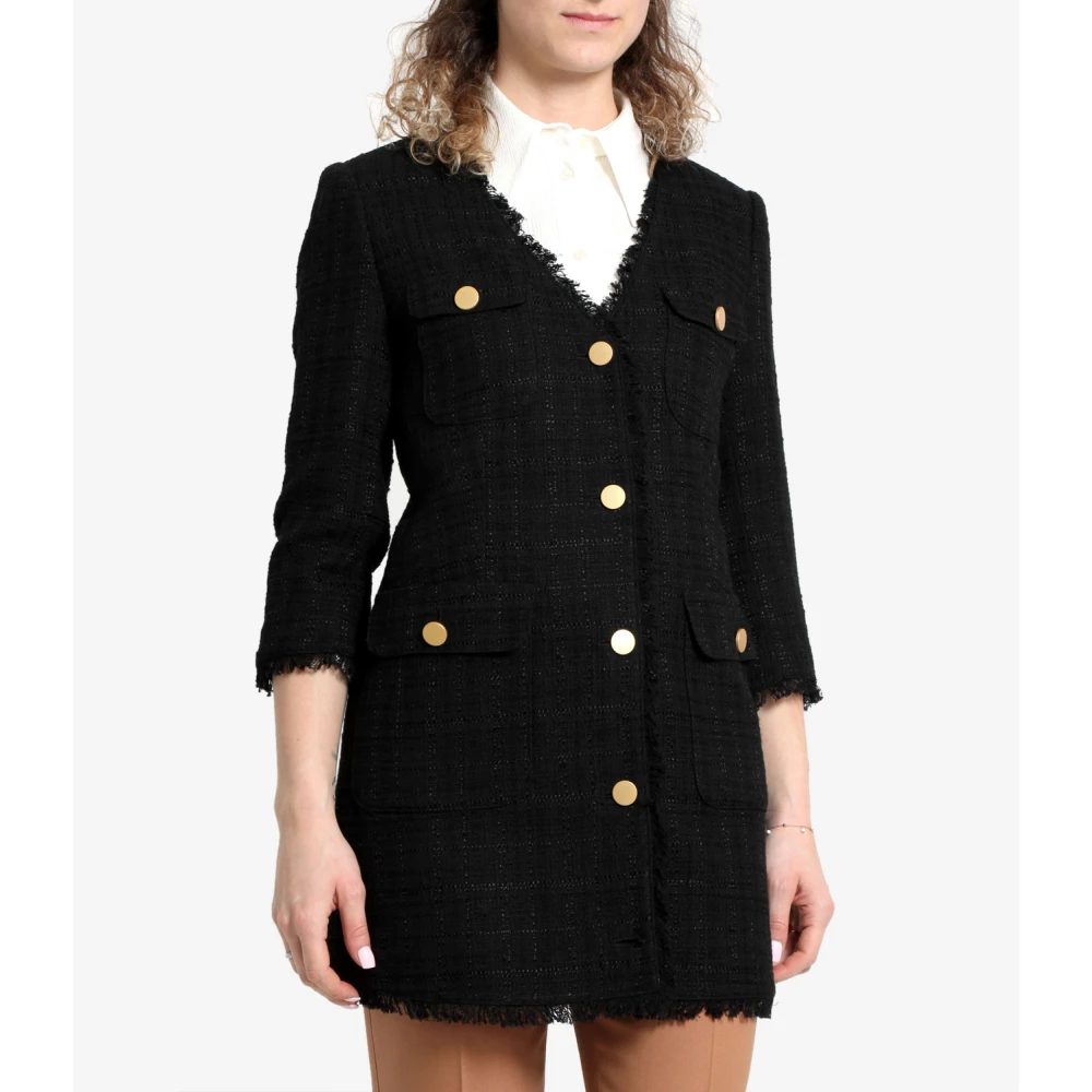 Tagliatore Zwarte V-Hals Jurk met Gouden Knopen Black Dames