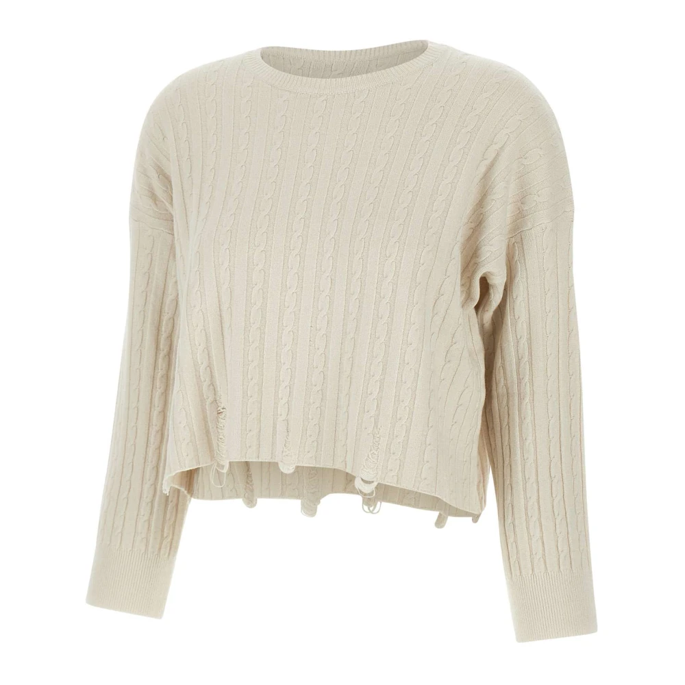 Kaos Angora Cable Gebreide Trui Beige Dames