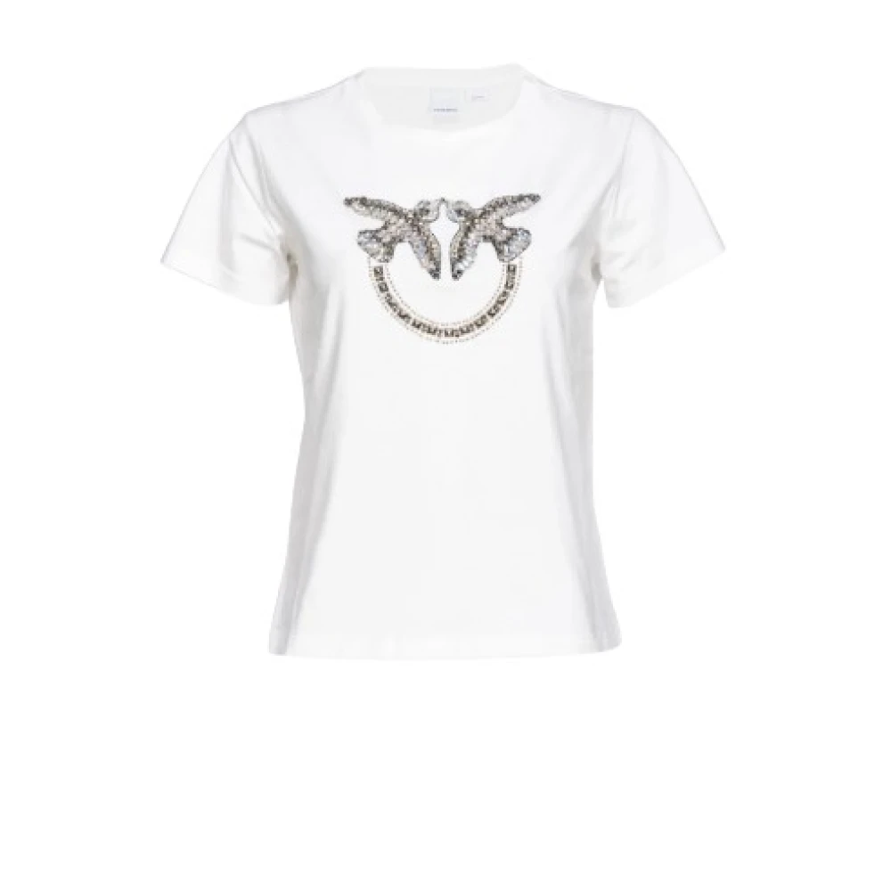 Pinko Love Birds Geborduurd Wit T-shirt White Dames