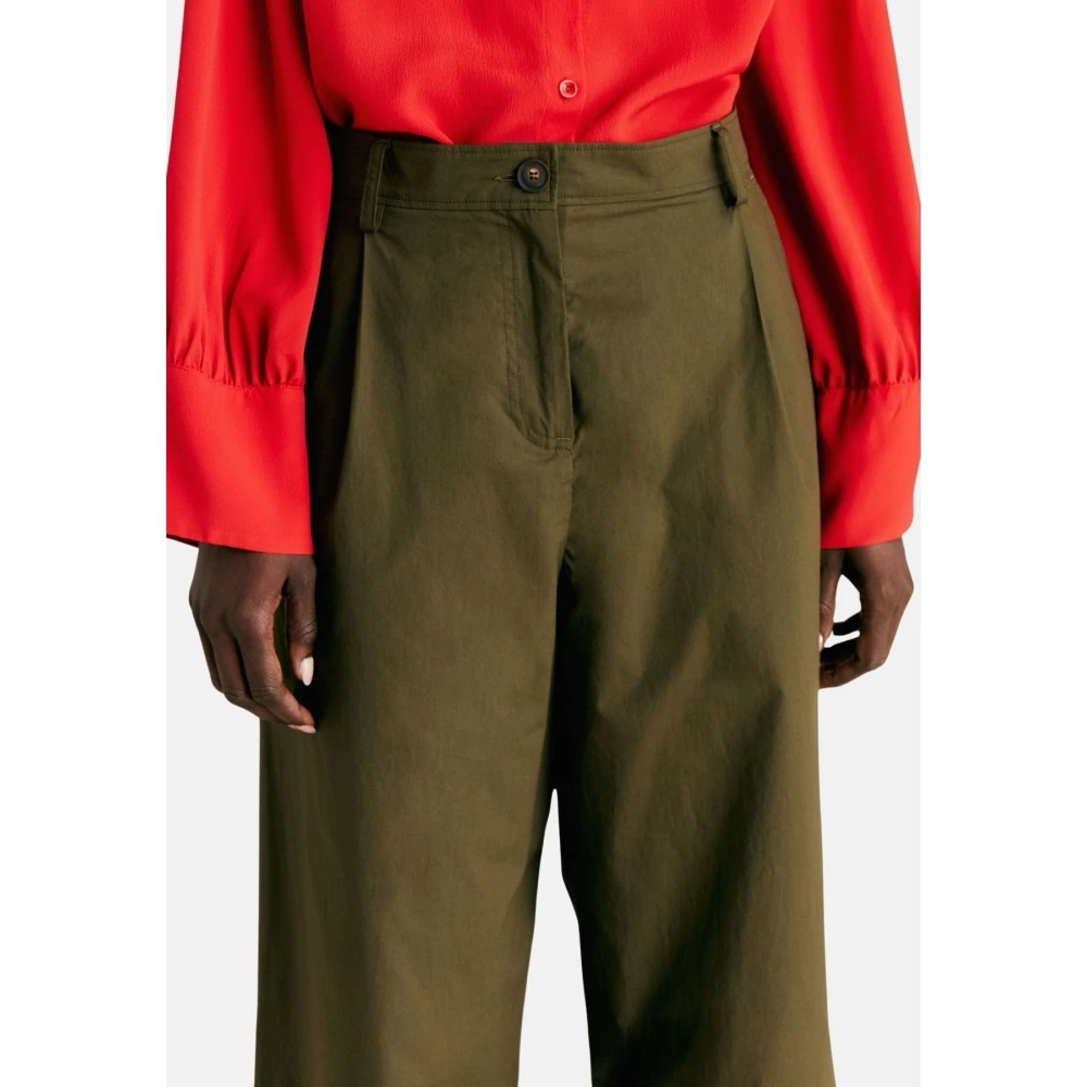 Momoni Wijde Poplin Broek met Franse Zakken Green Dames