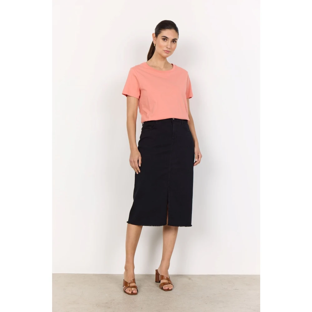 Soyaconcept Denim Rok met Split aan de Voorkant Black Dames