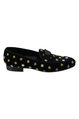 Eleganta Loafers i Sammet med Kronbroderi
